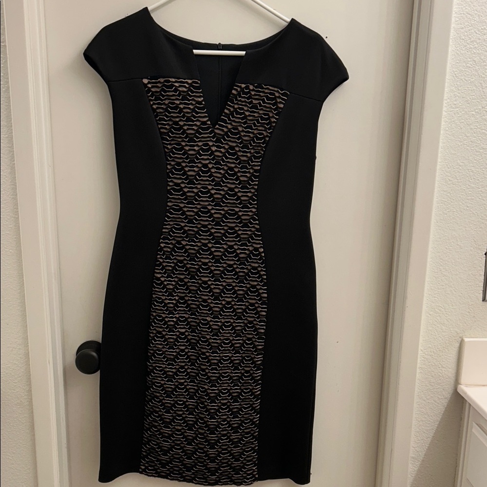 Connected Apparel Black and Gold Midi Dress